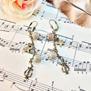 Tide & Trident Fossilized Coral Earrings – Bronze Charms, Handmade One of a Kind