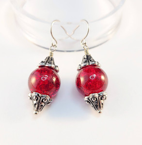 Crimson Spark Crackle Glass Earrings