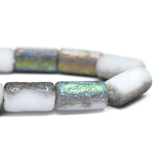 5x9mm Czech Glass Tube Bead – White with Etched & AB Finish, Sold by the Strand