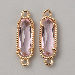 Pink Pave Glass Connector Charm – Gold Plated Brass, Sold by the Pair