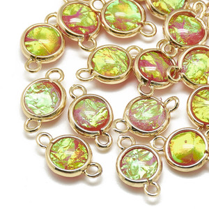 Red Resin Flat Round Connector Links – Gold Tone Brass, 16x10mm, 10 pcs per Pack