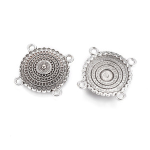 Antique Silver Round Chandelier Component Links – Tibetan Style Alloy, Sold in 4 Piece Packs