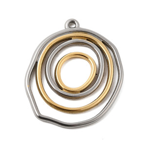 Two-Tone Irregular Circle Pendant – Gold and Stainless Steel 304 Stainless Steel Charm, Sold Individually