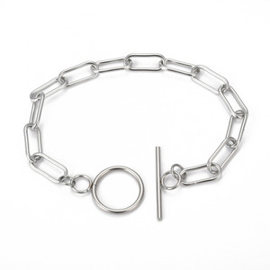 304 Stainless Steel Paperclip Chain Bracelet with Toggle Clasp-Tarnish Resistant, Sold Individually