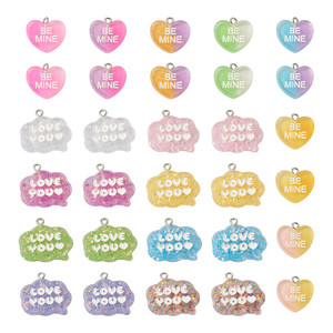 Transparent Resin Valentine's Day Pendants with Glitter & Sequins, Mixed Colors 30 Pieces | 15 Styles