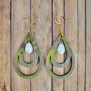 Meadow Pearl Leather Earrings- Handpainted Leather Earrings