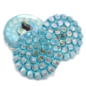 Transparent Glass with AB Finish and Turquoise Wash Dot Button — 18mm — SOLD INDIVIDUALLY