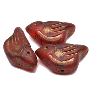 Ruby Red Bird with a Matte Finish and a Gold Wash, 11x22mm Sold by the Strand