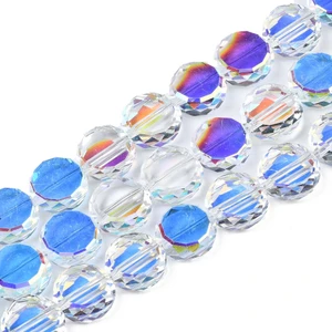 12mm Clear AB Faceted Flat Round Glass Bead Strand
