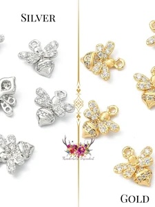 Cubic Zirconia Bee Charms – Gold or Silver – Sold as a Pair