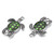 Antique Silver With Green Enamel Sea Turtle Connector Charm Pair