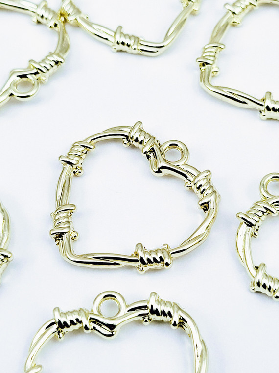 Gold Colored Barbed Wire Heart Shaped Charms