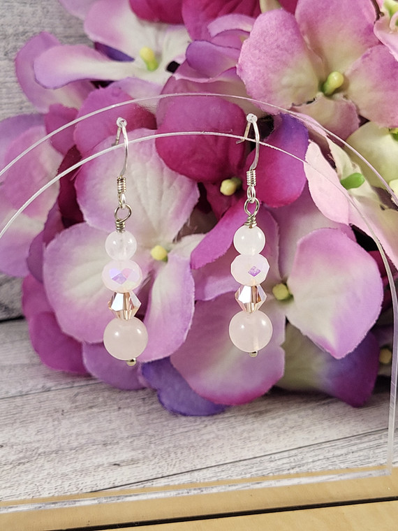 Genuine Rose Quartz Drop Earrings