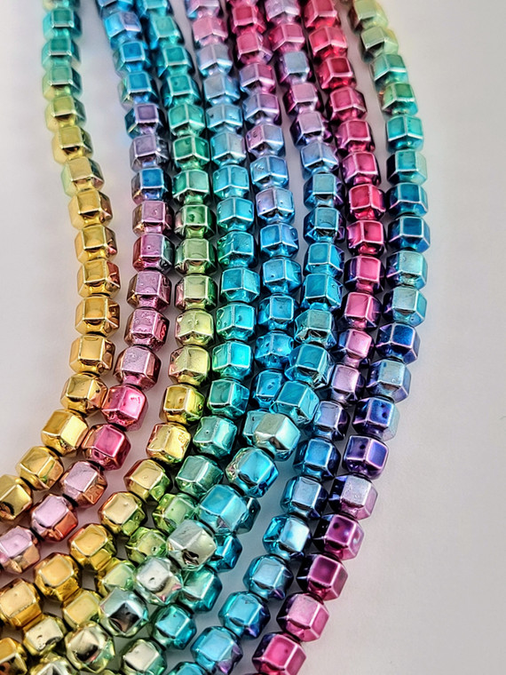 4mm Electroplated Hematite Bead Strand- Rainbow Color