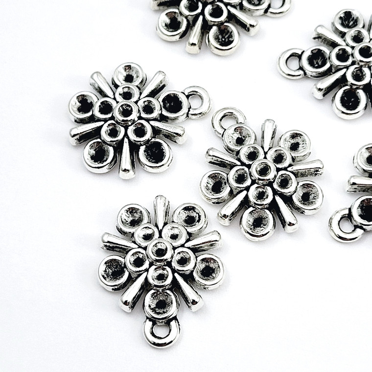 Antique Silver Flower Pendant with Rhinestone Settings