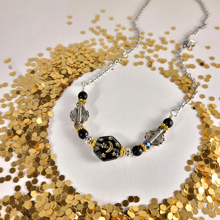 Lunar Aromatherapy Dark Blue Moon Necklace