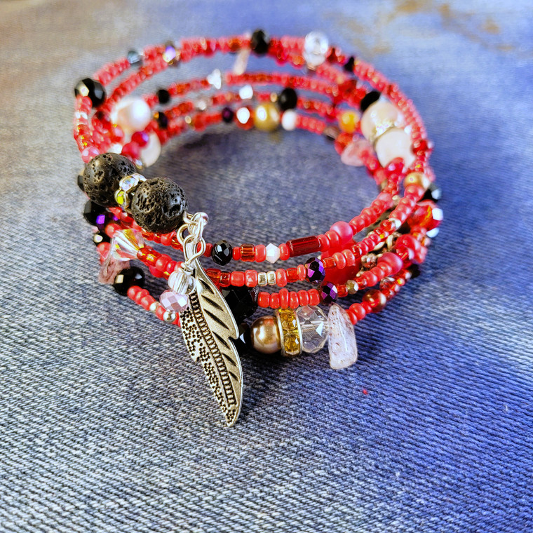 Red Tranquility Diffuser Memory Wire Wrap Bracelet