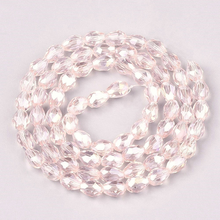 8mm Pink AB Chinese Crystal Teardrop Bead Strand