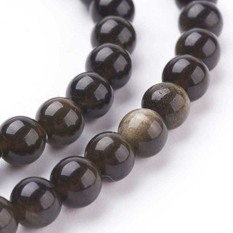 6mm Golden Sheen Obsidian Bead Strand – Natural Round Stone, Sold by the Strand