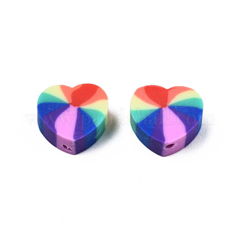 Rainbow Heart Polymer Clay Beads – Handmade, Sold by the Pair