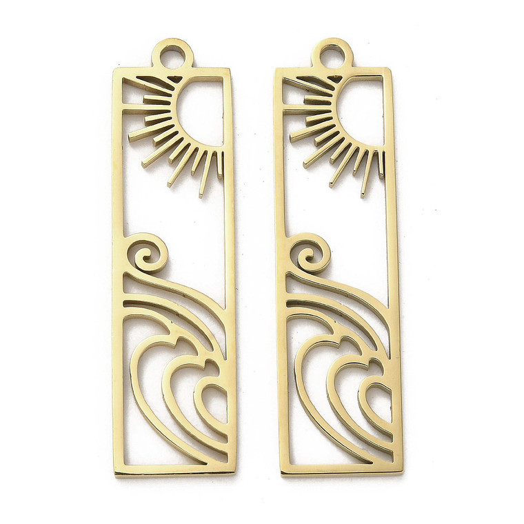 Rectangle Stainless Steel Sun Charm Pendant – Golden, Sold Individually Rectangle Stainless Steel Sun Charm Pendant – Golden, Sold Individually