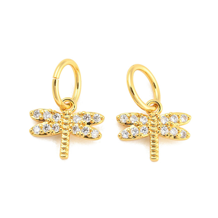 18K Gold Plated Dragonfly Charms – Micro Pave Clear Cubic Zirconia, Sold by the Pair 18K Gold Plated Dragonfly Charms – Micro Pave Clear Cubic Zirconia, Sold by the Pair