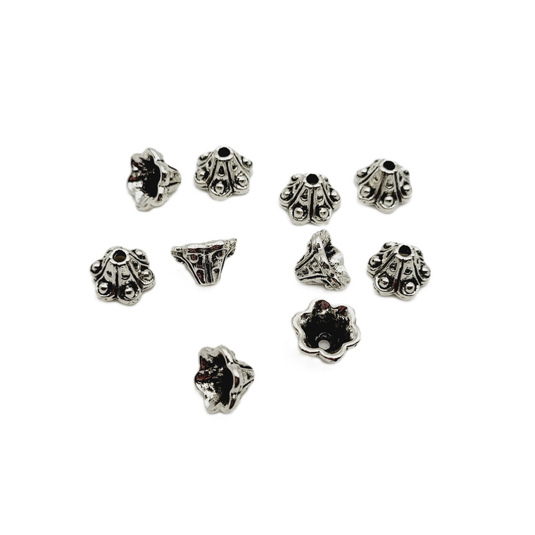Tibetan Style Bead Caps – 6x9mm Antique Silver Alloy, Pack of 10 Tibetan Style Bead Caps – 6x9mm Antique Silver Alloy, Pack of 10
