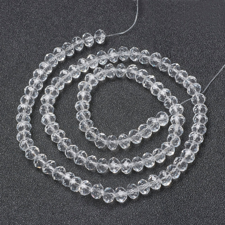 8mm Transparent Glass Bead Strand – Faceted Rondelle, Clear, Sold by the Strand