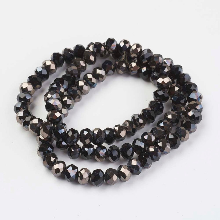 Black Half Plated Chinese Crystal Bead Strands – Faceted Rondelle, Sold by the Strand