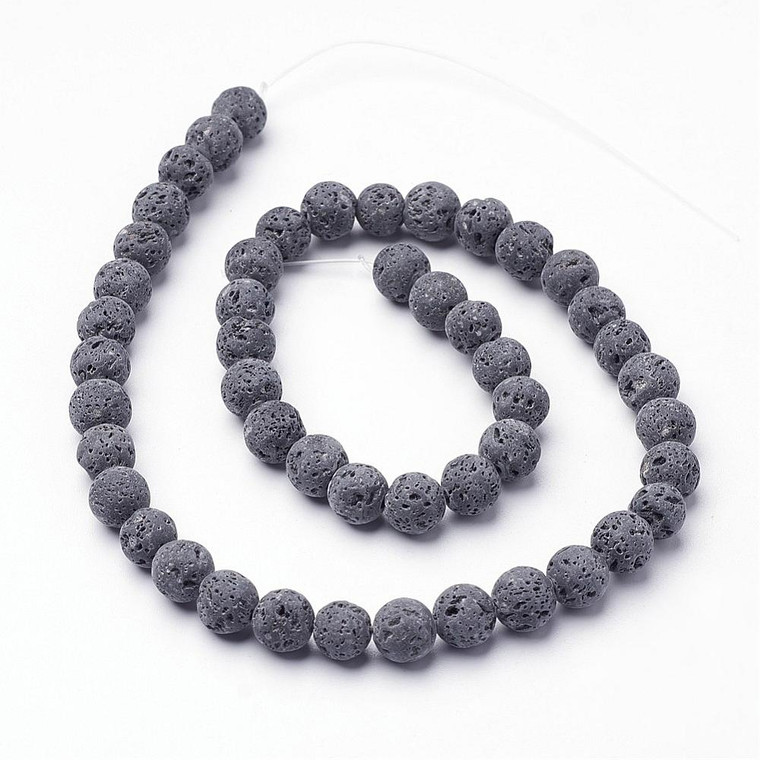 Unwaxed Natural Lava Rock Bead Strand – 6mm Round, Sold by the Strand