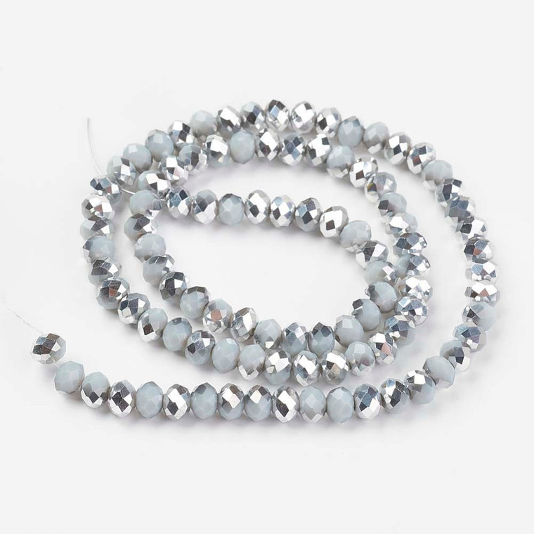 Light Steel Blue Half Plated Chinese Crystal Bead Strands – Faceted Rondelle, Sold by the Strand