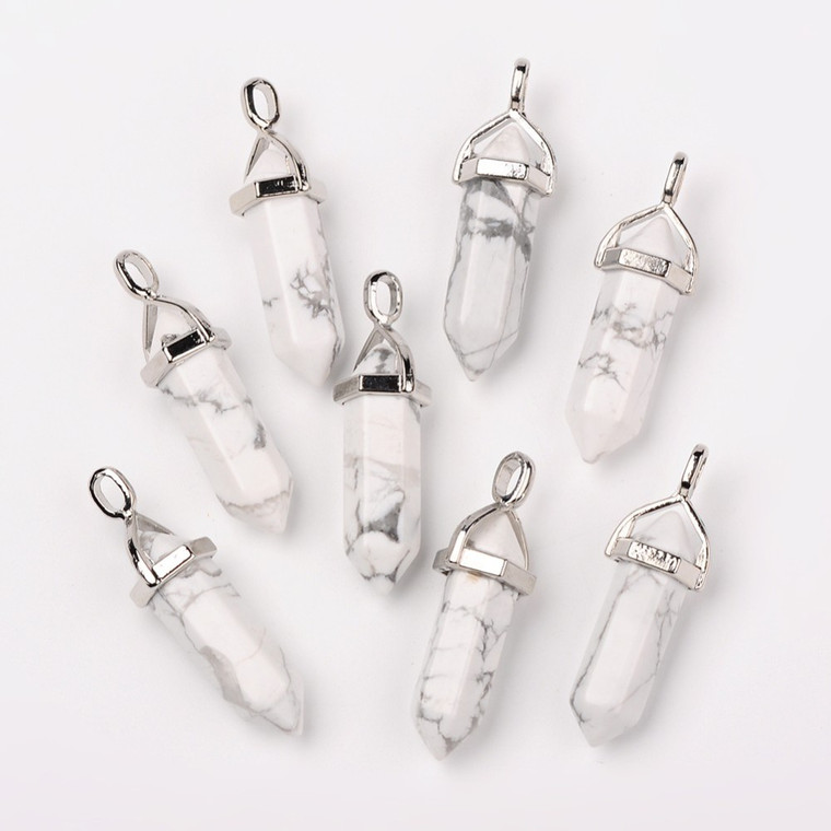 Natural Howlite Double Terminated Pointed Pendants – Bullet, Platinum