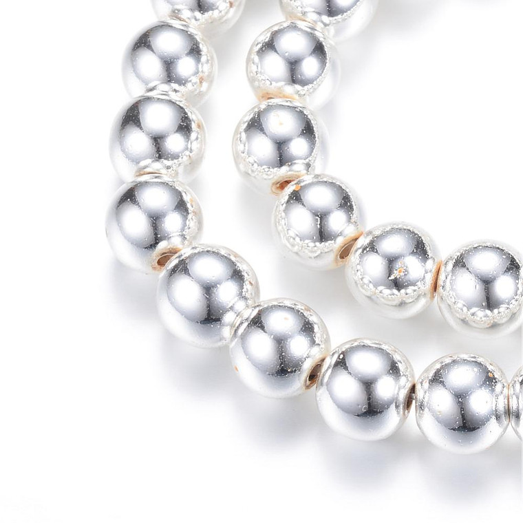 6mm Bright Silver Synthetic Hematite Bead Strand – Round