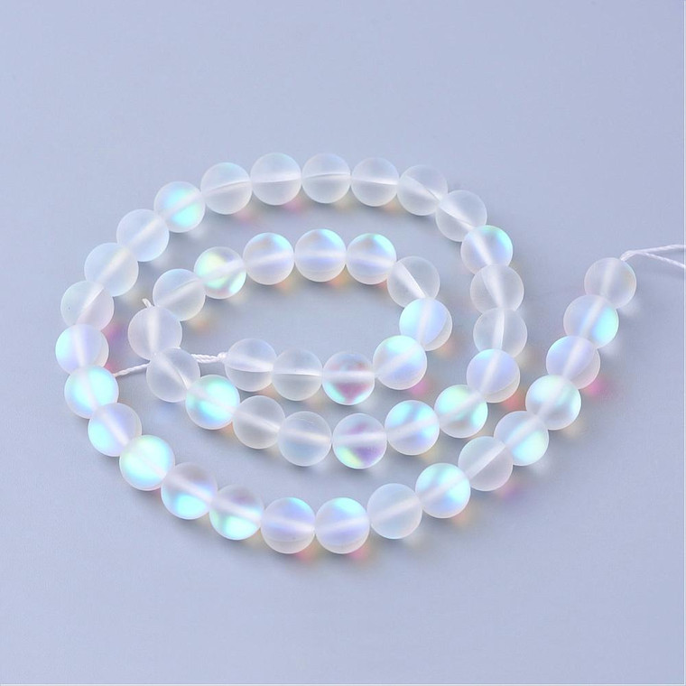 6mm Mermaid Beads – Frosted Round Bead Strand, Holographic Clear