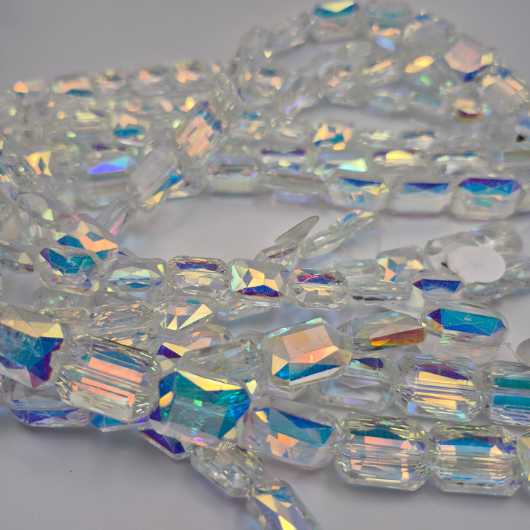 Sale item!! Faceted Crystal Bead Strands – Clear AB Finish, Rectangular Cut