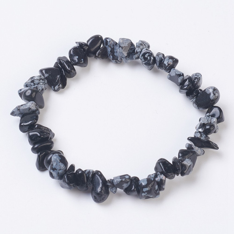 Snowflake Obsidian Stretch Bracelets – Nugget Beads, Sold Individually