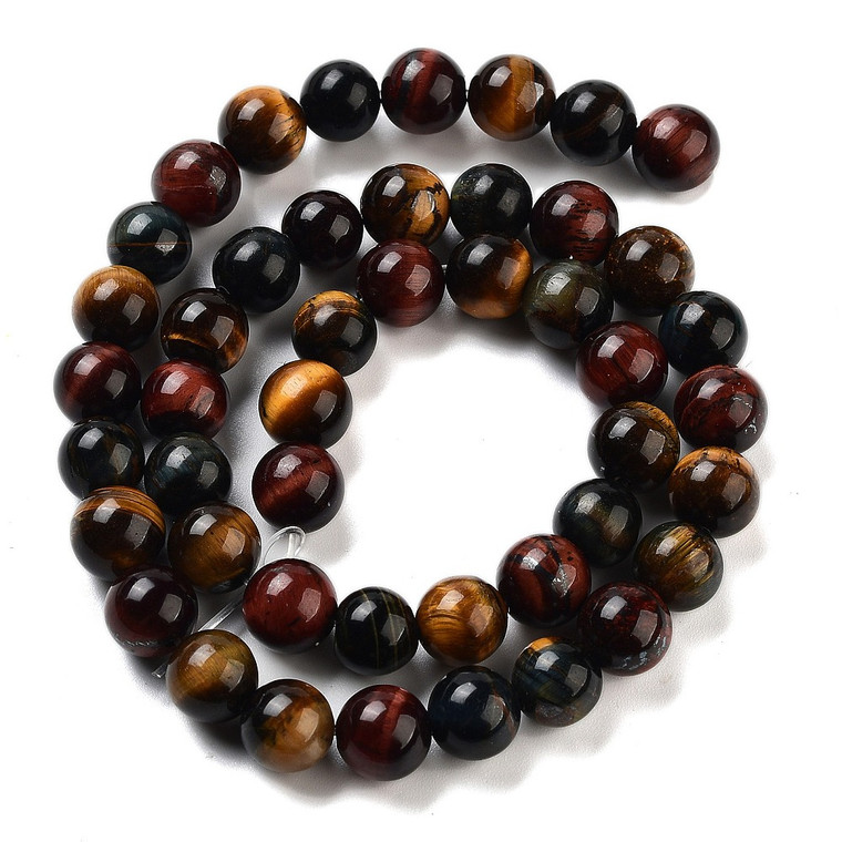 8mm Tiger Eye Bead Strand – Dyed Red and Brown- Grade AB+