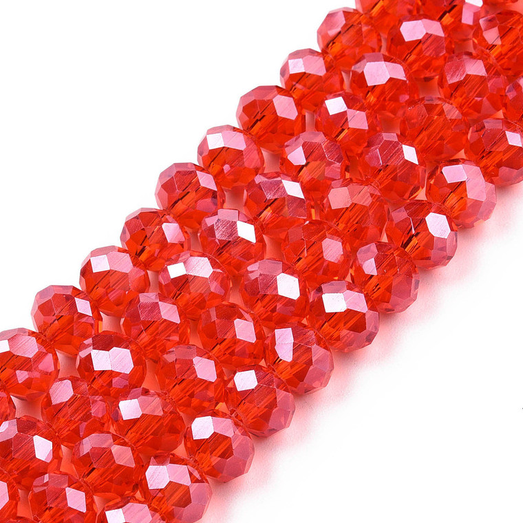 Chinese Crystal Faceted Rondelles – 6×5mm Red Pearl Luster, Sold by the Strand