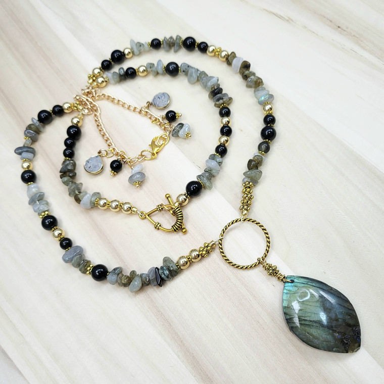 Shifting Light Labradorite Multi-Strand False Front Toggle Necklace