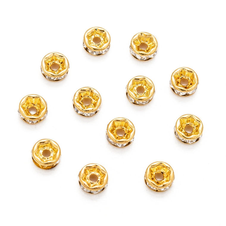 5mm Rhinestone Spacer Beads – Bright Gold Rondelle, Sold in Packs of 50