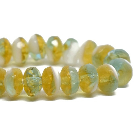 Czech Glass Rondelle Beads – Yellow, Tea Green, and White Blend, 2x3mm, Sold by the Strand