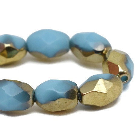 Sky Blue Faceted Oval Czech Glass Beads – Gold Finish, 7x5mm, Sold in 20 Piece Packs