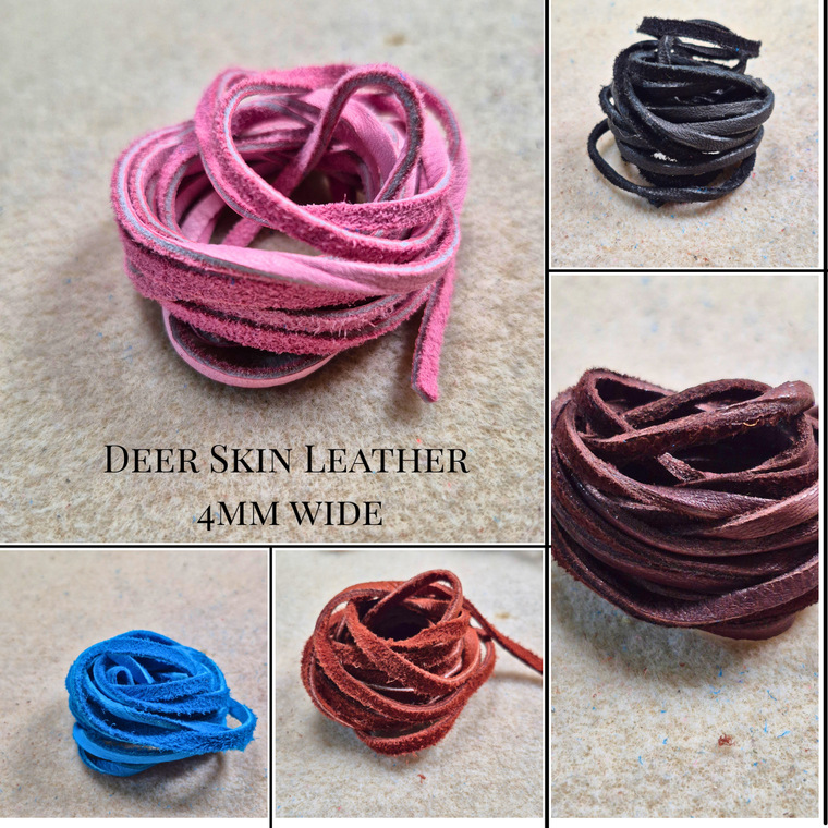 Flat Deer Skin Leather Cord – 4mm Wide, 77 Inches (Approx. 6.5 Feet), Assorted Colors, Sold Individually