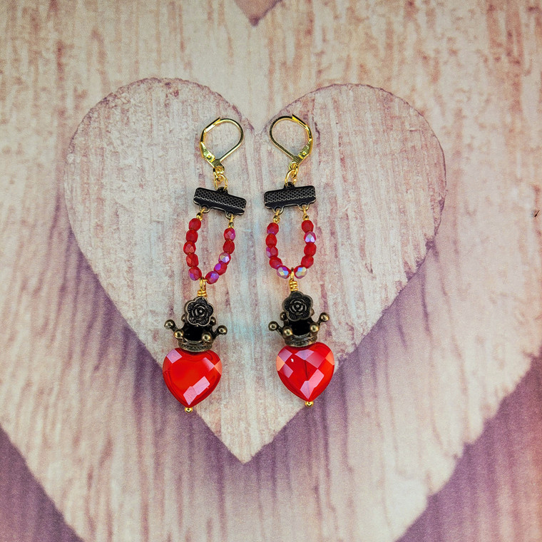 Crimson Crowned Heart Earrings