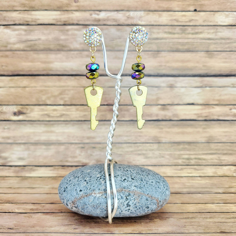 Hematite Secret Keeper Key Earrings