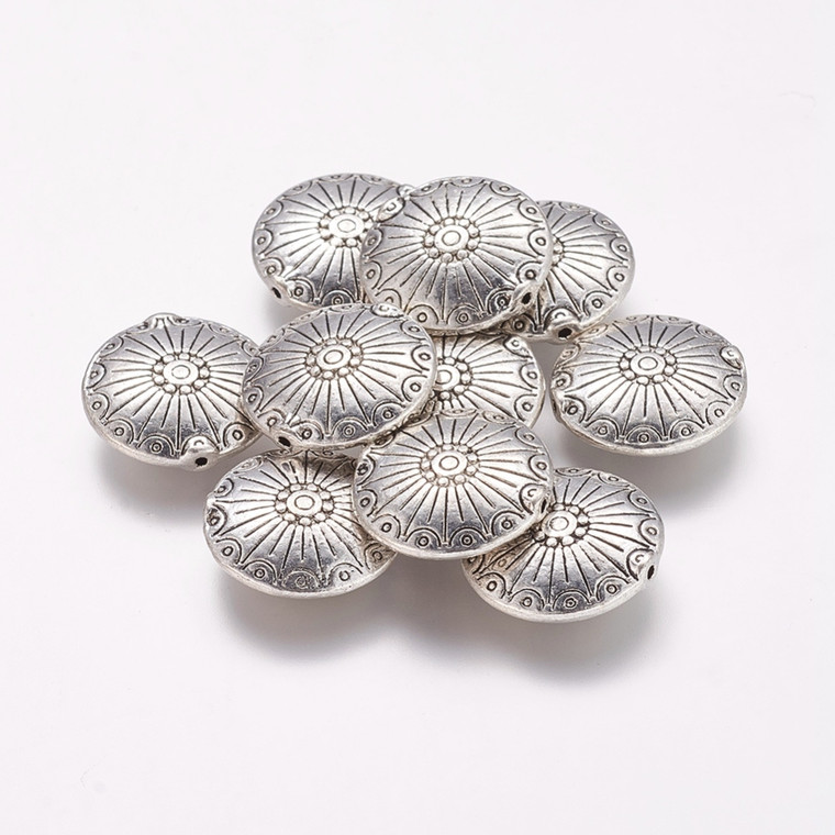Antique Silver Shield Beads – Tibetan Style Alloy, Pack of 10