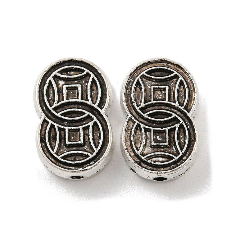 Double Happiness Tibetan Style Alloy Beads – Antique Silver – Pack of 10