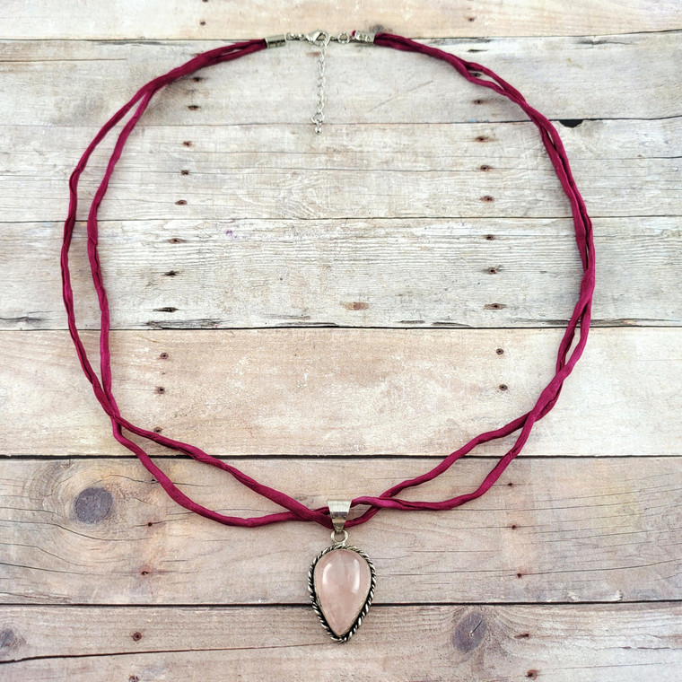 Blushing Rose Quartz Silk Necklace