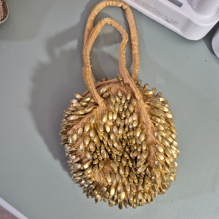 Pre-Loved Vintage-Style Gold Beaded Evening Bag