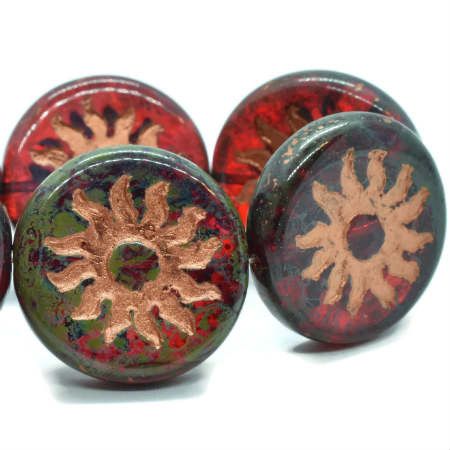 22mm Sun Coin Ruby Red with a Picasso Finish and a Copper Wash